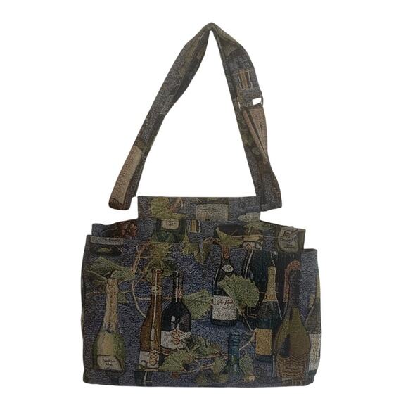 Wine Themed Tapestry Handbag Shoulder Strap 2 Outside Pockets 5 inside Pockets - Picture 3 of 7